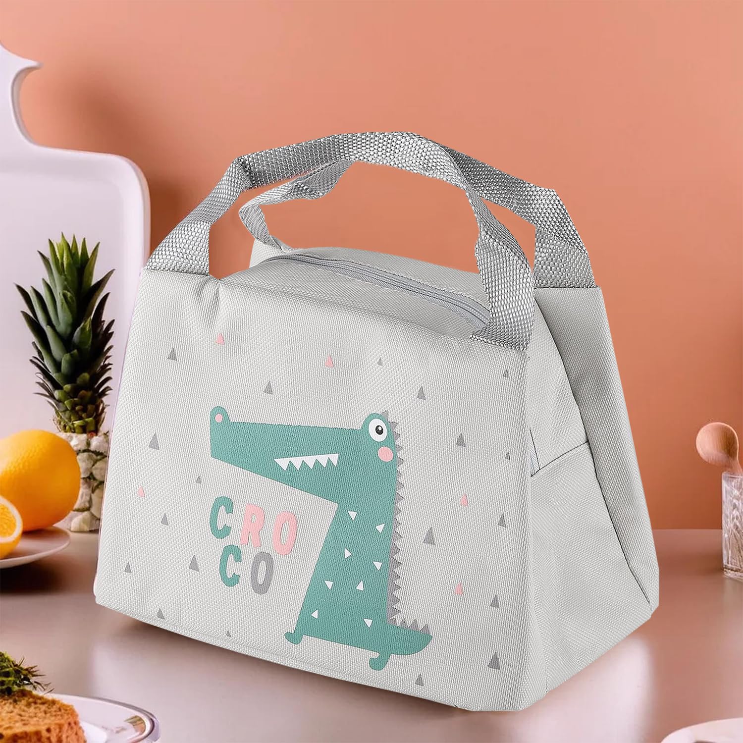 Geanta termica pentru mancare, Zola®,21x14x15 cm, crem, model cu crocodil Geanta termica pentru mancare, Zola®,21x14x15 cm, crem, model cu crocodil